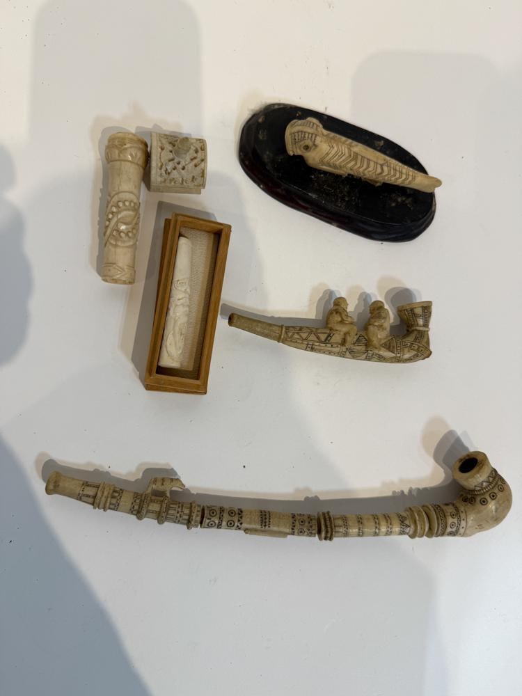 19thC Carved Bone Pipes - 2