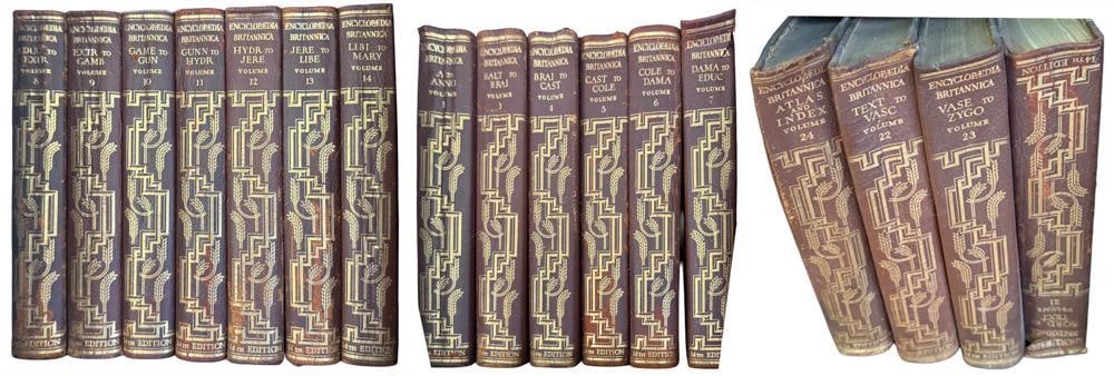 Encyclopaedia Britannica, 14th Edition, (17) Volumes: Encyclopaedia Britannica, 14th edition, (17) volumes. Provenance: Estate of the late Joseph W. Haley, of Pride's Crossing, Massachusetts.