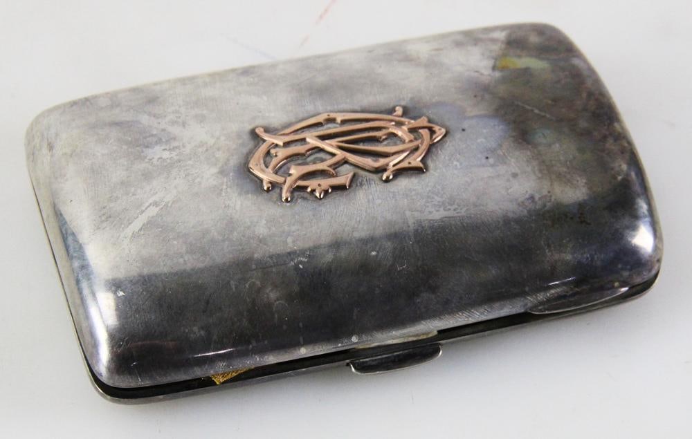 Colonel Chickering Silver Cigar Case with Gold Initials - 3
