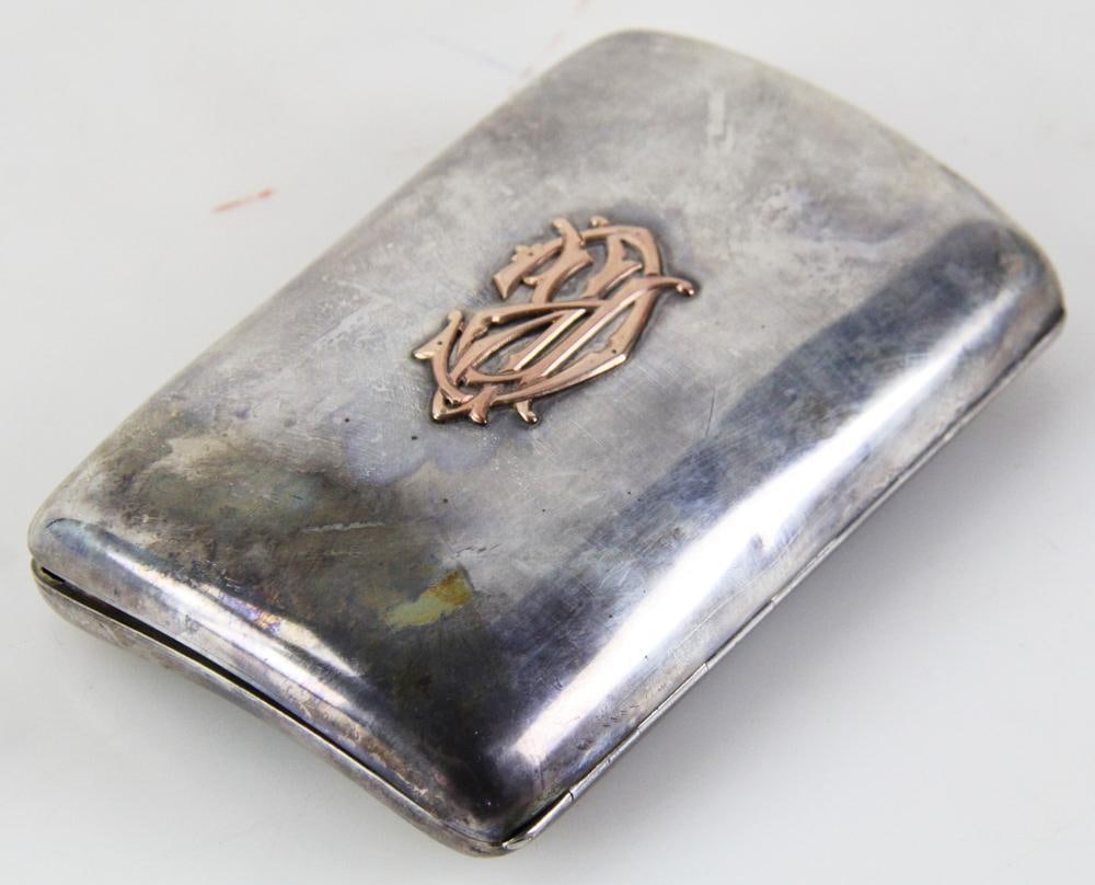 Colonel Chickering Silver Cigar Case with Gold Initials - 4