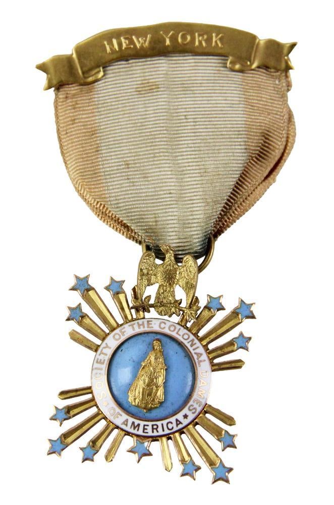 Gold Enameled Medal, Colonia Dames of America, 1901: Gold enameled medal, Society of the Colonial Dames of America, dated 1901, New York. Provenance: Estate of the late Joseph W. Haley, of Pride's Crossing, Massachusetts.