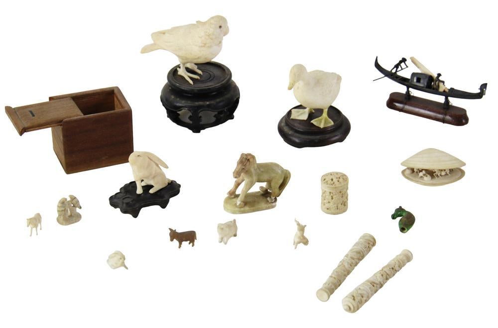 Carved Bone Animals: Carved bone animals. Provenance: Estate of the late Joseph W. Haley, of Pride's Crossing, Massachusetts.