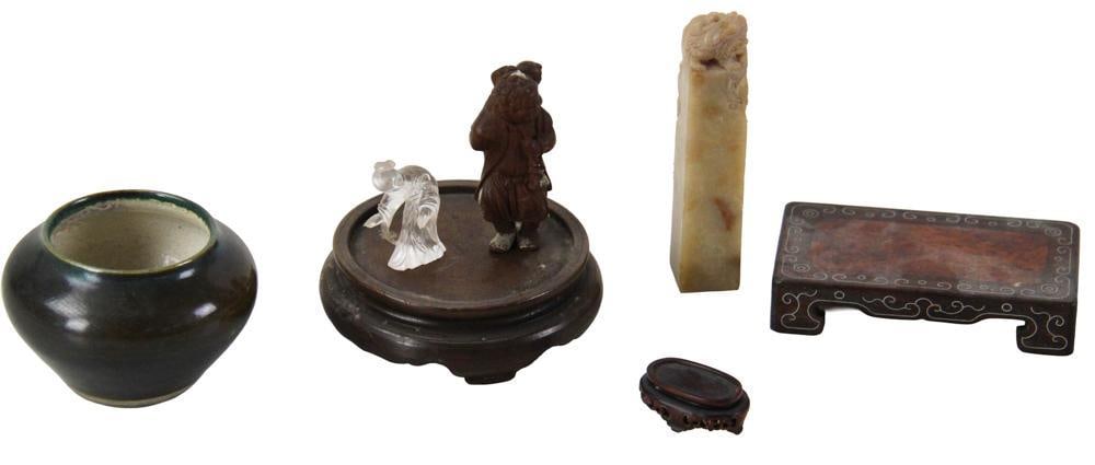 Chinese Stands, Bowl, Figures, etc.: Chinese items, stands, bowl, figures, etc. Provenance: Estate of the late Joseph W. Haley, of Pride's Crossing, Massachusetts.