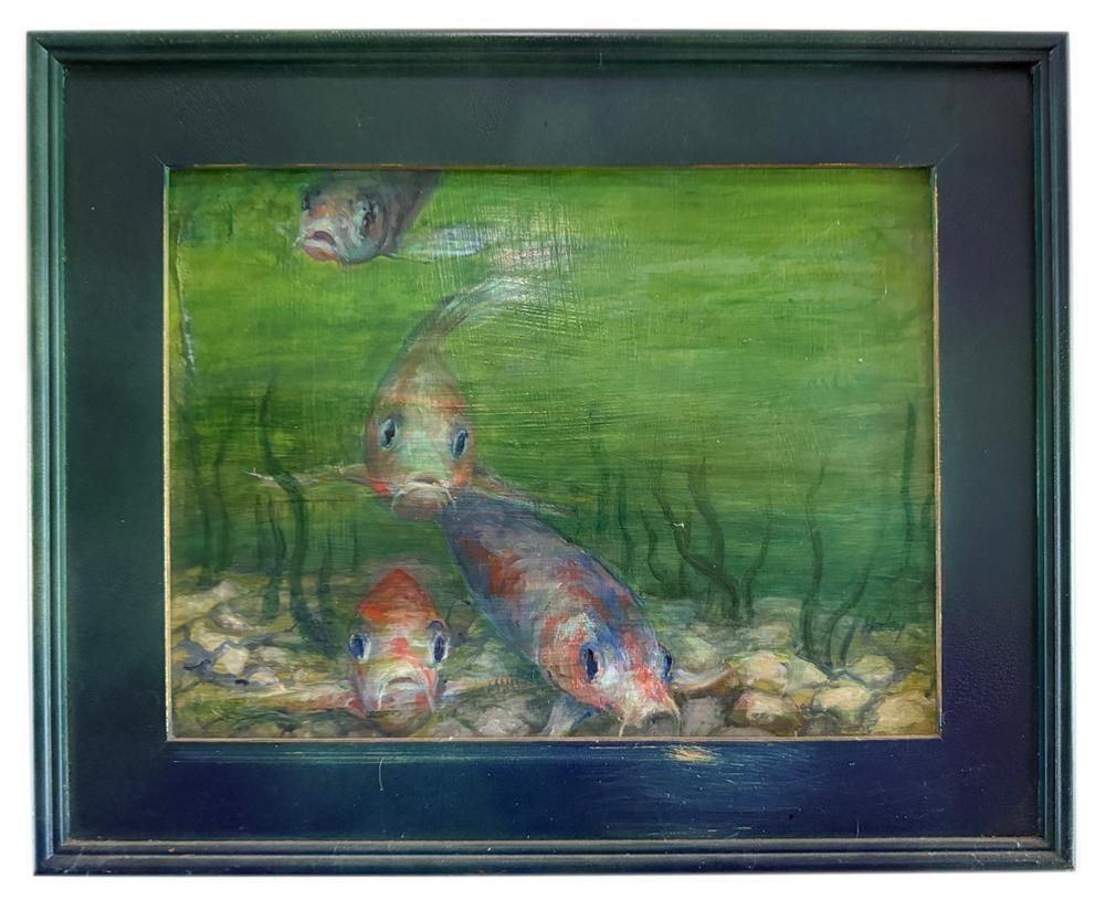 Anna Haley, Koi Fish, Oil on Canvas: Anna Haley, koi fish, oil on canvas, 11 1/2" x 15 1/2", framed 17" x 21". Provenance: Estate of the late Joseph W. Haley, of Pride's Crossing, Massachusetts.