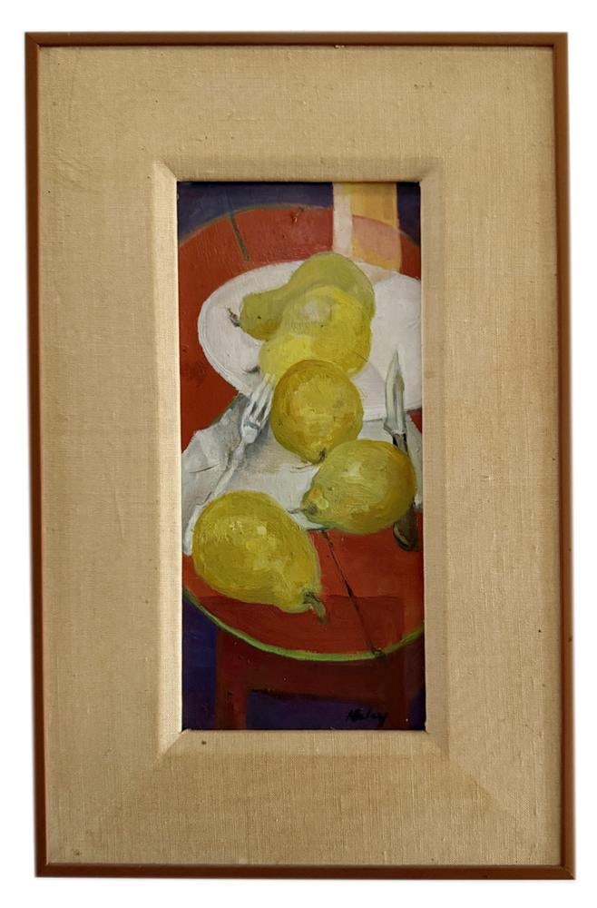 Anna Haley, Fruit, Oil on Board: Anna Haley, fruit, oil on board, 12" x 5 1/2", framed 18" x 11". Provenance: Estate of the late Joseph W. Haley, of Pride's Crossing, Massachusetts.
