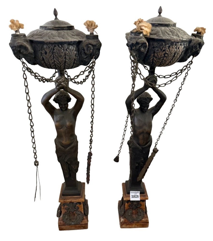 Pair of Early 19thC French Figural Oil Lamps (1 of 1)