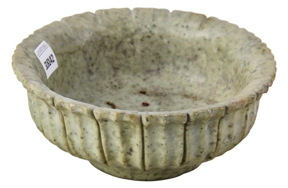 19thC Chinese Marble Bowl: 19th century Chinese marble bowl, 3 1/2" x 8". Provenance: Estate of the late Joseph W. Haley, of Pride's Crossing, Massachusetts.