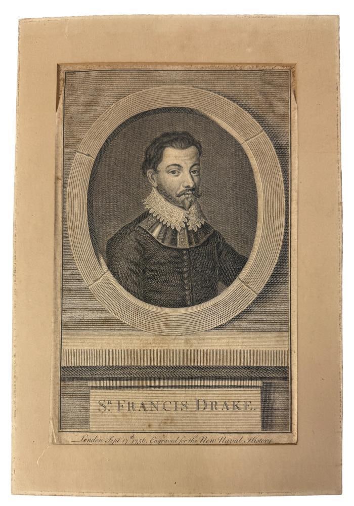 Sir Francis Drake Engraving: Sir Francis Drake engraving, 1756. Provenance: Estate of the late Joseph W. Haley, of Pride's Crossing, Massachusetts.