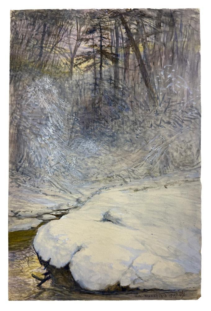 John Mansfield, Snow Scene: John Mansfield, snow scene, 1907, 11" x 7". Provenance: Estate of the late Joseph W. Haley, of Pride's Crossing, Massachusetts.