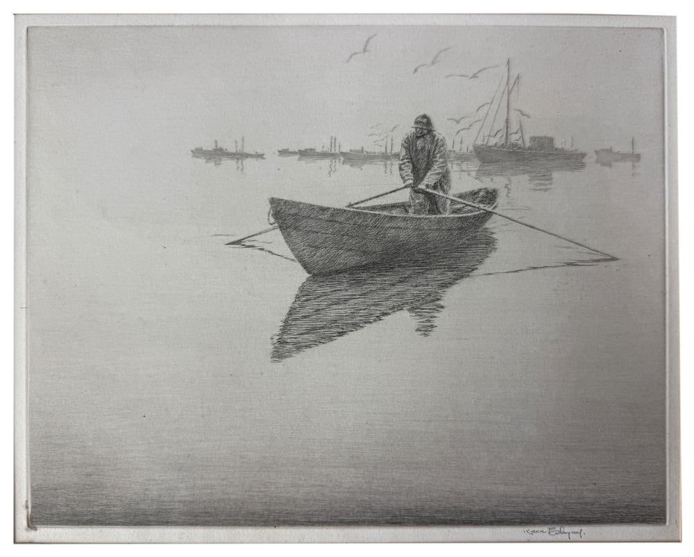 The Lobster Fleet, Etching: The Lobster Fleet, etching, signed in pencil, 9" x 11". Provenance: Estate of the late Joseph W. Haley, of Pride's Crossing, Massachusetts.