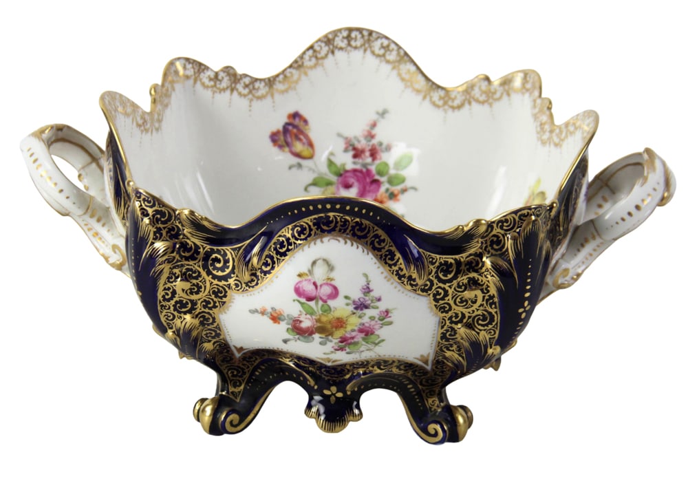 Dresden Porcelain Scalloped-Edge Bowl: Dresden porcelain scalloped-edge bowl, 5 x 11 x 8. Provenance: Estate of the late Joseph W. Haley, of Pride's Crossing, Massachusetts.