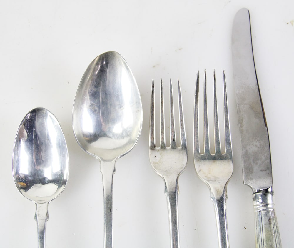 19thC English Silver Flatware, Shell and Thread - 7