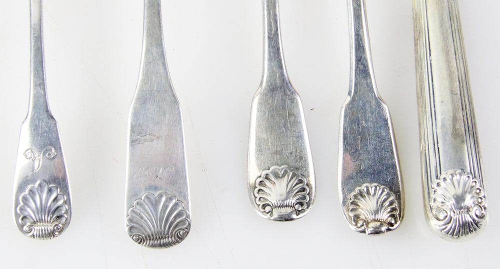 19thC English Silver Flatware, Shell and Thread - 8