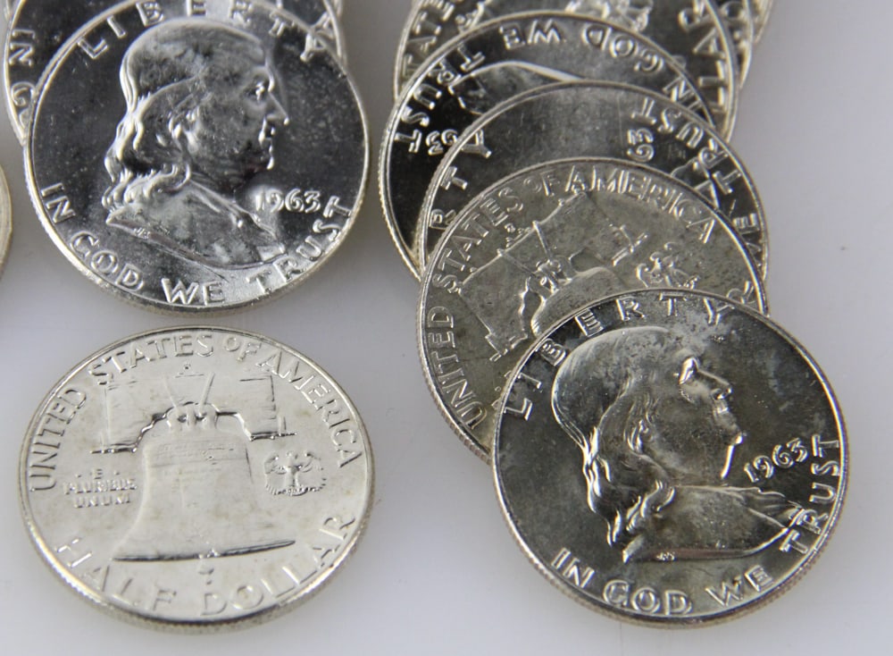 Uncirculated 1963 Ben Franklin Silver Half Dollars - 4