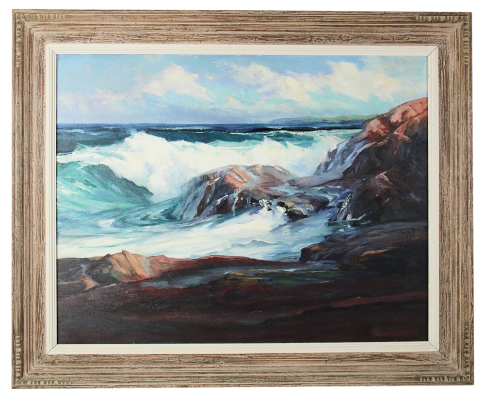 Roger Curtis, "Bass Rocks", Gloucester, Oil on Canvas: Roger Curtis (American, 1910-2000), "Bass Rocks", Gloucester, oil on canvas, signed L/R, 27" x 35", framed 35" x 44". Provenance: Gloucester, Massachusetts collection.