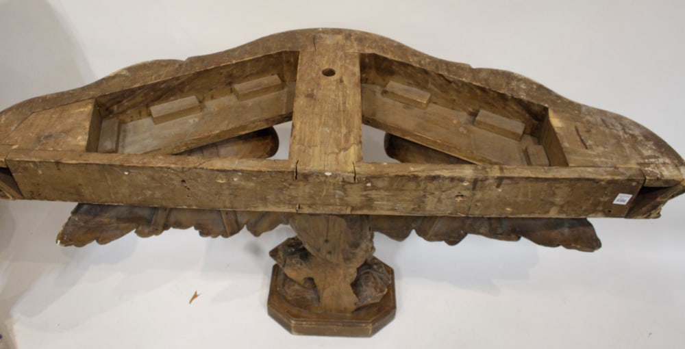 19thC Carved Pine Eagle Console Table with Marble Top - 4