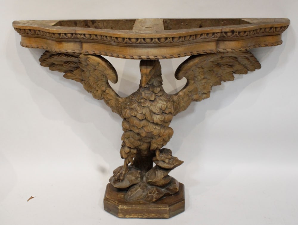 19thC Carved Pine Eagle Console Table with Marble Top - 7