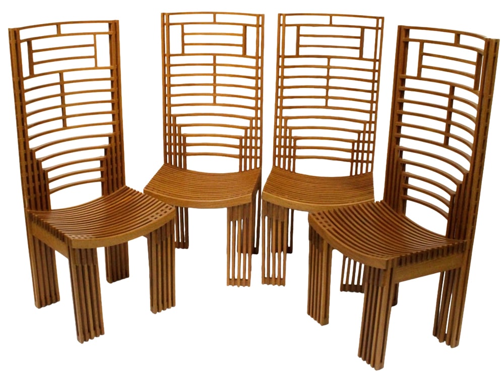 Miguel Rodrigo Mazure for ISA Bergamo Chairs: Miguel Rodrigo Mazure for ISA Bergamo chairs, 1950s, set of (4), 49" H x 20" W x 20" D. Provenance: Palm Beach, Florida estate.