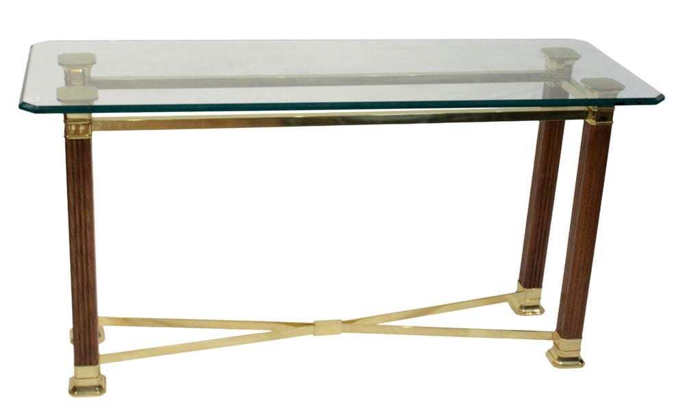 Brass and Fluted Wood Glass-top Console Table (1 of 6)
