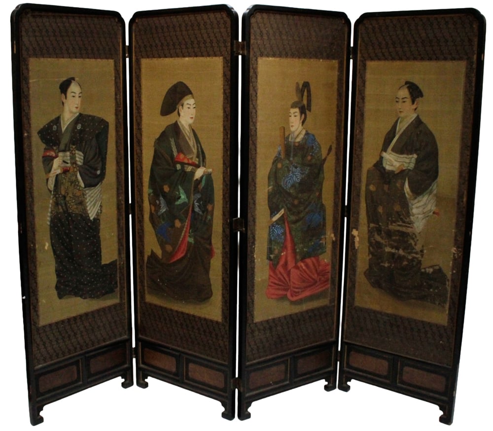 Antique Japanese 4-panel Screen, Hand-painted on Silk (1 of 17)