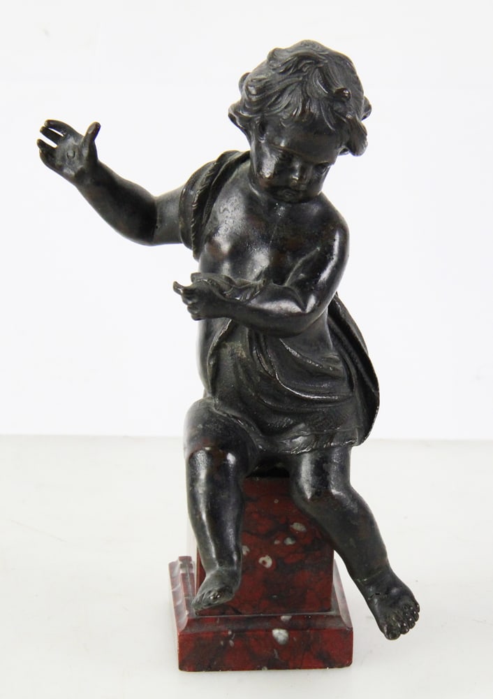 French Bronze Figure of Child on Marble Plinth (1 of 4)