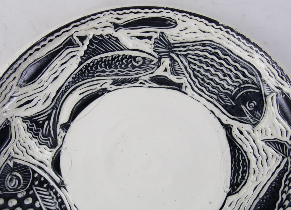 Studio Pottery Fish Plate, Signed - 2