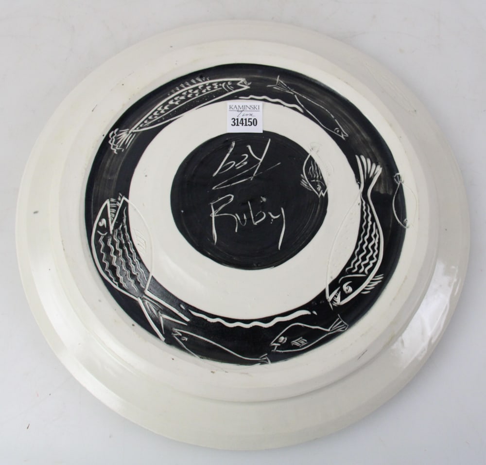 Studio Pottery Fish Plate, Signed - 6