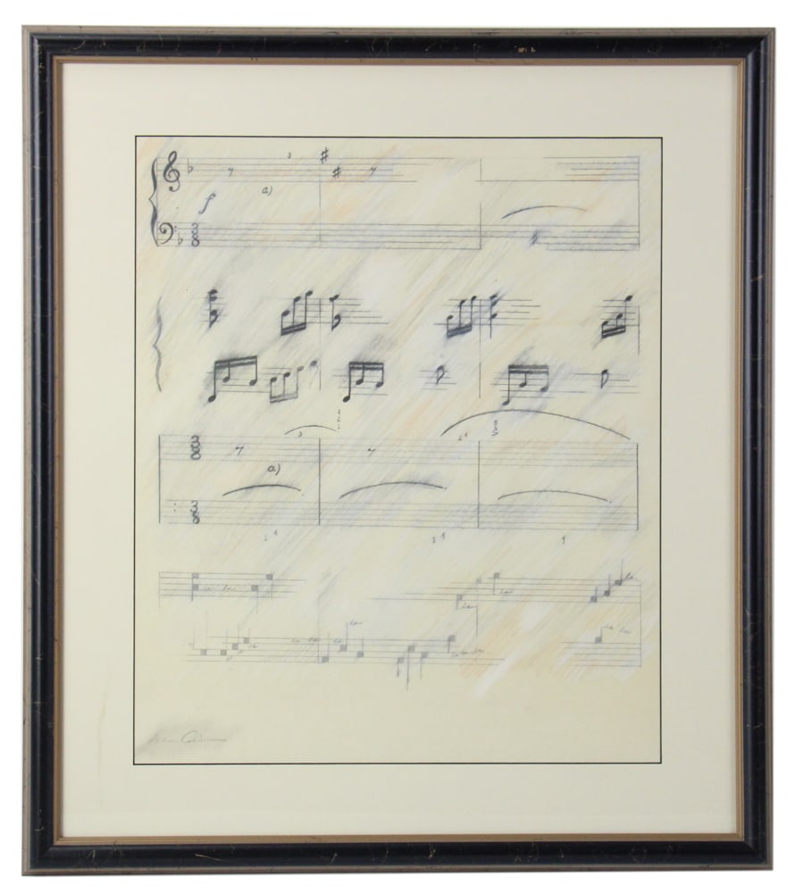 Music Score: Music score, signed indistinctly L/L, 20" x 17", framed 27" x 24". Provenance: Saugerties, New York collection.