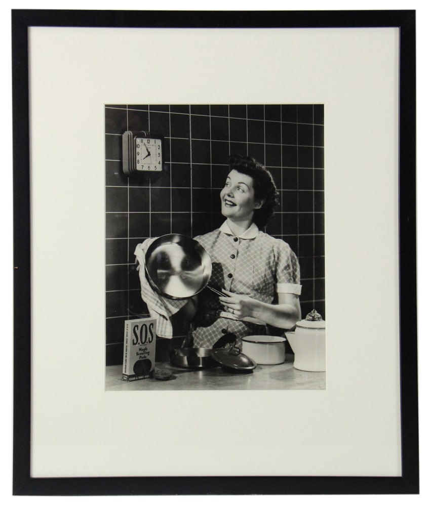 1950s, Housewife Cleaning, Silver-Gelatin Print: 1950s, housewife cleaning, silver-gelatin photograph print, 13" x 10", framed 21" x 18". Provenance: Saugerties, New York collection.