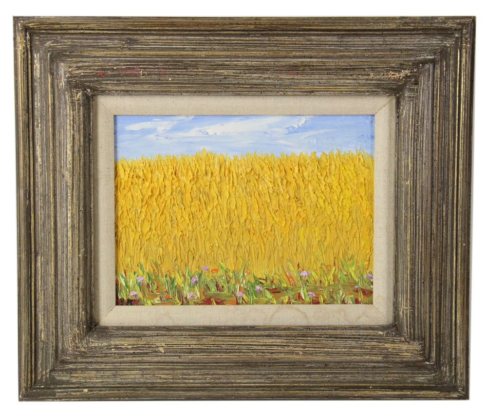 Impasto Oil on Wood Panel, "Field of Hay": Impasto oil on wood panel, "Field of Hay", 8 1/2" x 11 1/2", framed 17" x 2". Provenance: Saugerties, New York collection.