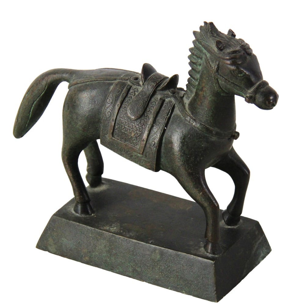 19thC Chinese Bronze Horse: 19th century Chinese bronze horse, 6" x 7". Provenance: Weston, Massachusetts collection.