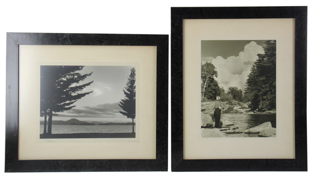 Two Framed Photographs, Peace, Fishing on the River: Two framed photographs, to include: "Peace", signed H.J.M. Cornell, 10" x 13', framed 19" x 22"; fishing on the river, landscape, 13" x 10", framed 23" x 19". Provenance: Saugerties, New York