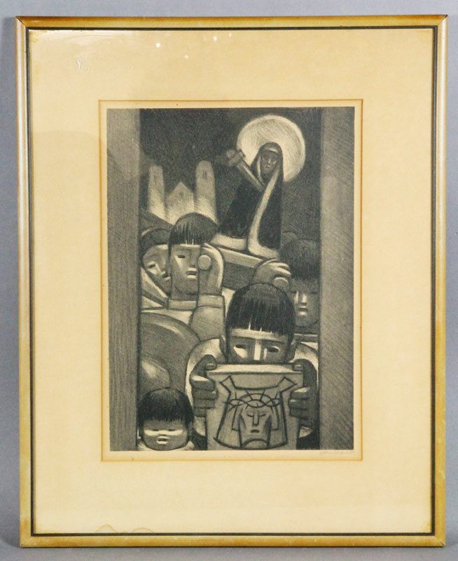 Charlot, "Procession at Chalma", Lithograph: Jean Charlot (1898-1979), "Procession at Chalma", lithograph, signed lower right, circa 1950s, 14" x 10" (view), 20" x 17" (frame).