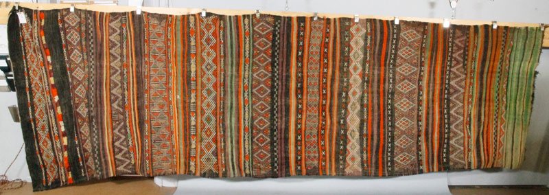 Semi-Antique Afghan Kilim Rug: Semi-antique Afghan Kilim rug, 16' x 4' 9". Even wear.