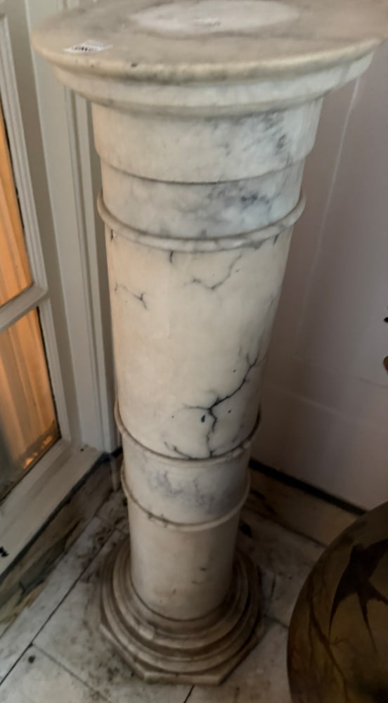 19thC White Marble Pedestal: 19th century white marble pedestal, 40" x 10 1/2". NOTE: Item to be picked up at 62 East 80th St., New York, NY. Deadline for pick-up is July 31st. Please call our front desk at 978-927-2223 to