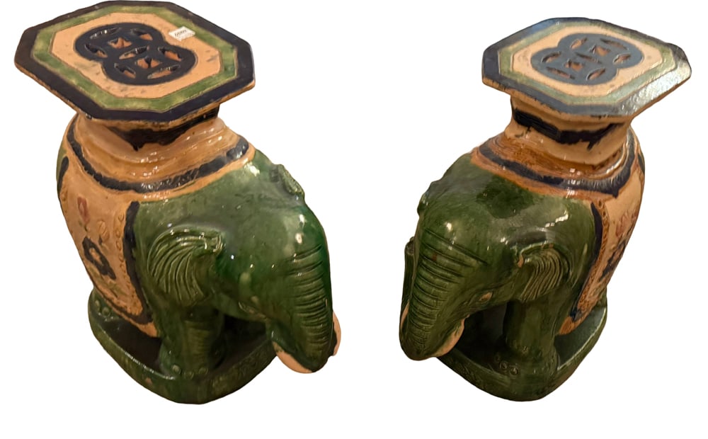 Pair of Chinese Glazed Pottery Elephant Garden Seats (1 of 2)