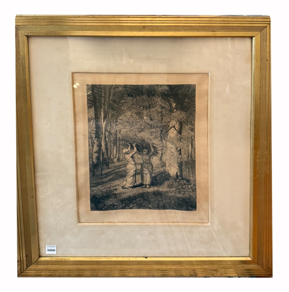 19thC Print of Women Carrying Branches, in Original Frame: 19th century print of women carrying branches, in original frame 30" x 25". NOTE: Item to be picked up at 64 East 80th St., New York, NY. Deadline for pick-up is July 31st. Please call our front desk