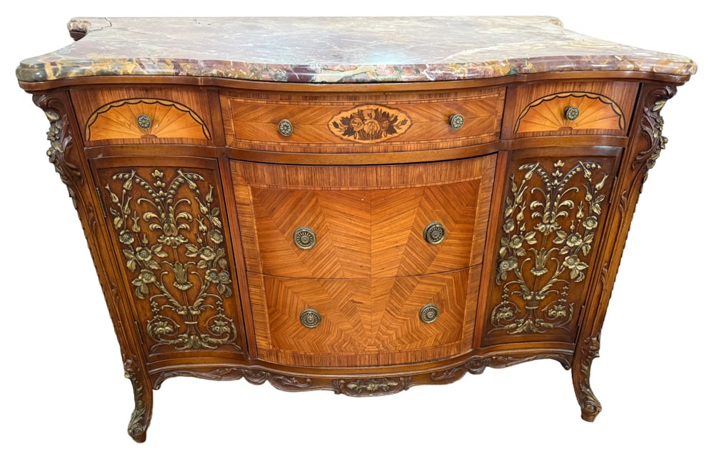 Antique French Regency Marble-Top Inlaid Chest (1 of 5)