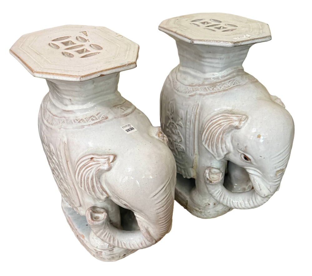Pair of Chinese Blanc-de-Chine Pottery Elephant Seats (1 of 4)