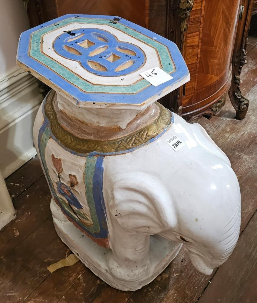 Chinese Glazed Pottery Elephant: Chinese glazed pottery elephant, 20" x 18" x 10". NOTE: Item to be picked up at 62 East 80th St., New York, NY. Deadline for pick-up is July 31st. Please call our front desk at 978-927-2223 to