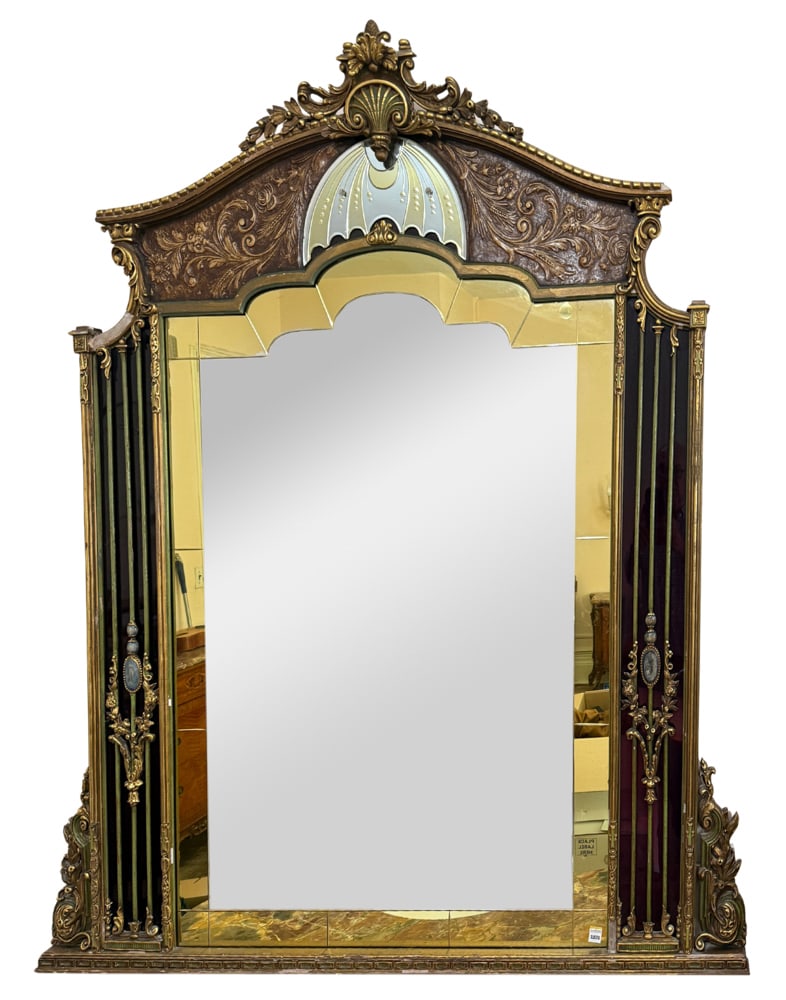 French Deco Mirror, Handpainted Colored Glass (1 of 3)