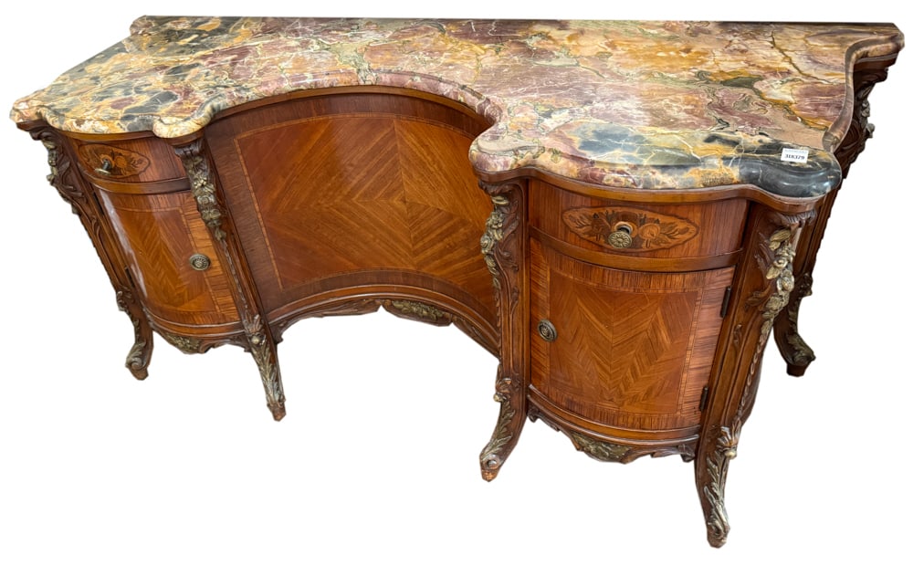 French Regency Vanity with Marble Top and Seat: French Regency vanity with marble top and seat. NOTE: Item to be picked up at 64 East 80th St., New York, NY. Deadline for pick-up is July 31st. Please call our front desk at 978-927-2223 to schedule 
