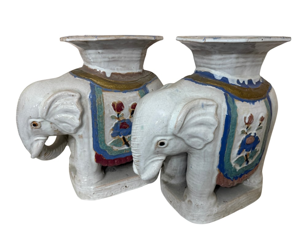 Pair of Chinese Glazed Pottery Elephant Garden Seats (1 of 5)