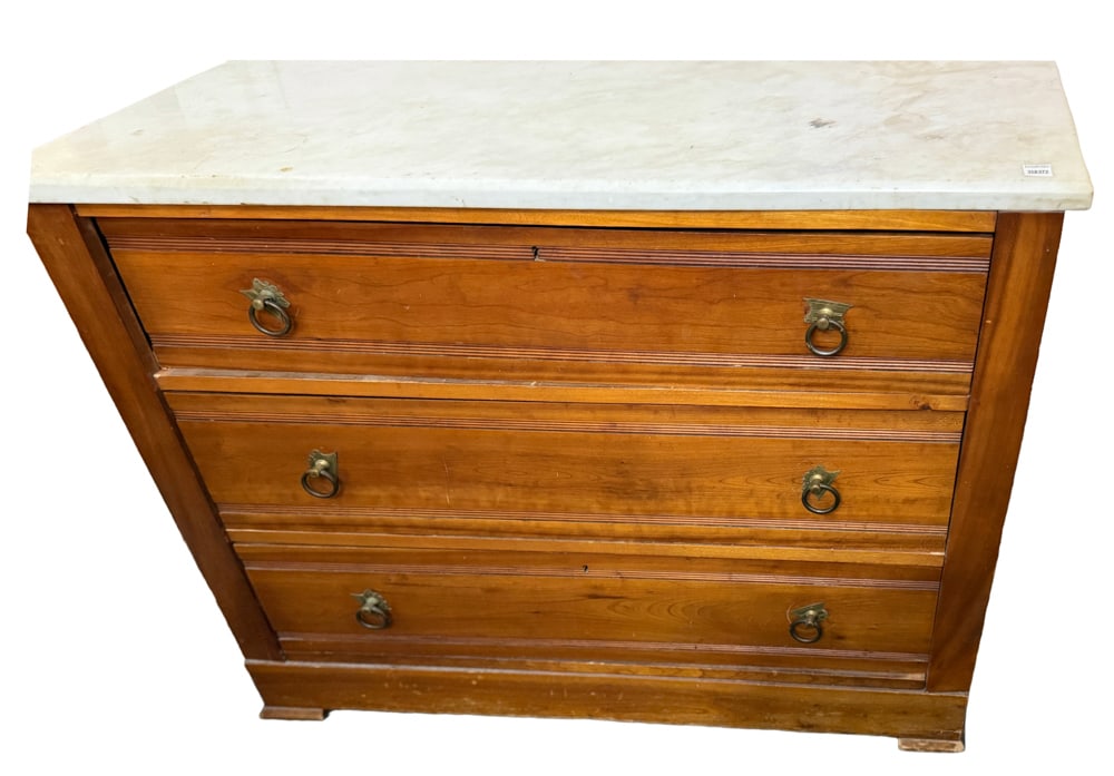 19thC Cottage Victorian 3-Drawer Marble-Top Chest (1 of 2)