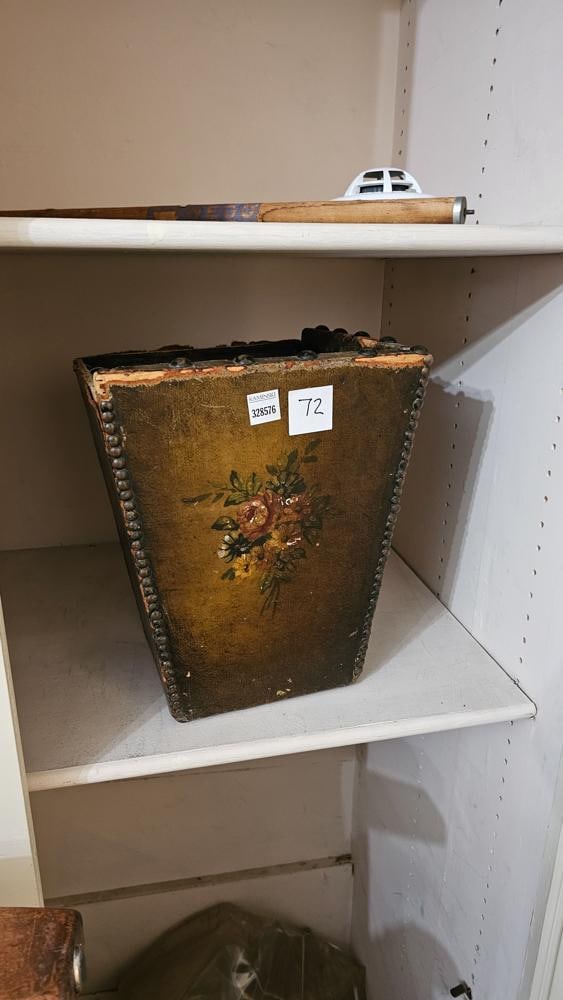 Leather Tooled Trash Can (1 of 1)