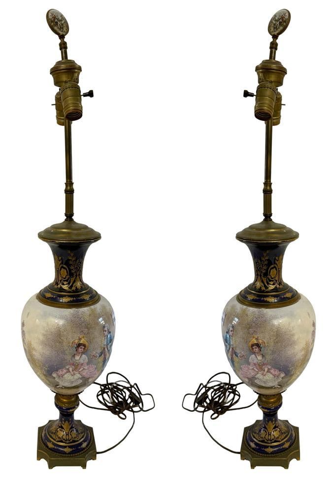 Two 19thC Napoleon III Porcelain Vase Lamps: 19th century Napoleon III porcelain lamps, lot of (2), vases 17", overall 36" x 8". NOTE: Item to be picked up at 62 East 80th St., New York, NY. Deadline for pick-up is July 31st. Please call our