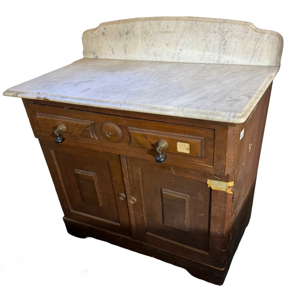 19thC Victorian Wood Marble-Top Commode: 19th century Victorian wood marble-top commode. NOTE: Item to be picked up at 64 East 80th St., New York, NY. Deadline for pick-up is July 31st. Please call our front desk at 978-927-2223 to schedule