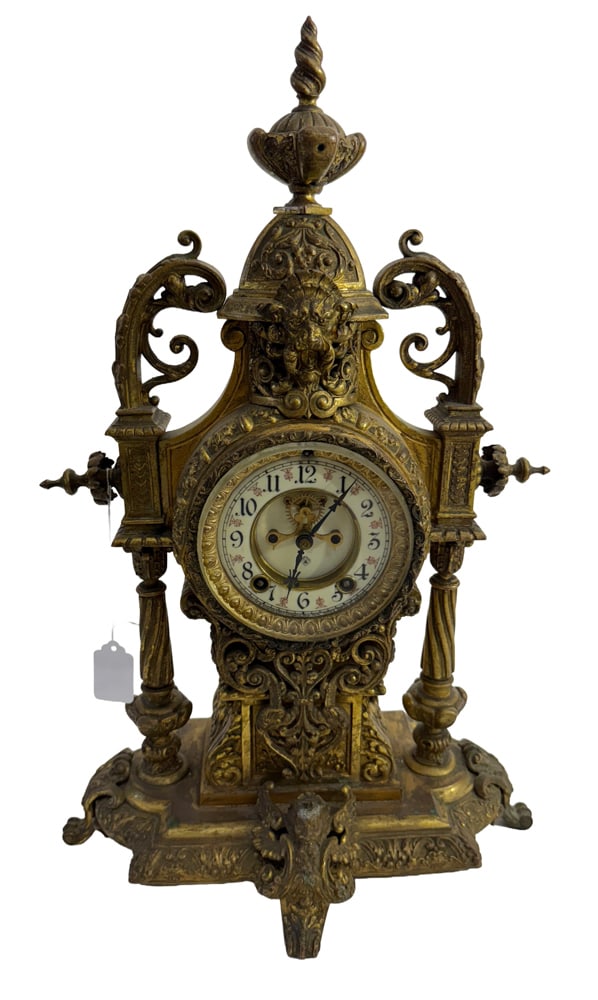 French Brass Clock: French brass clock 21" x 12". NOTE: Item to be picked up at 64 East 80th St., New York, NY. Deadline for pick-up is July 31st. Please call our front desk at 978-927-2223 to schedule pick-up.
