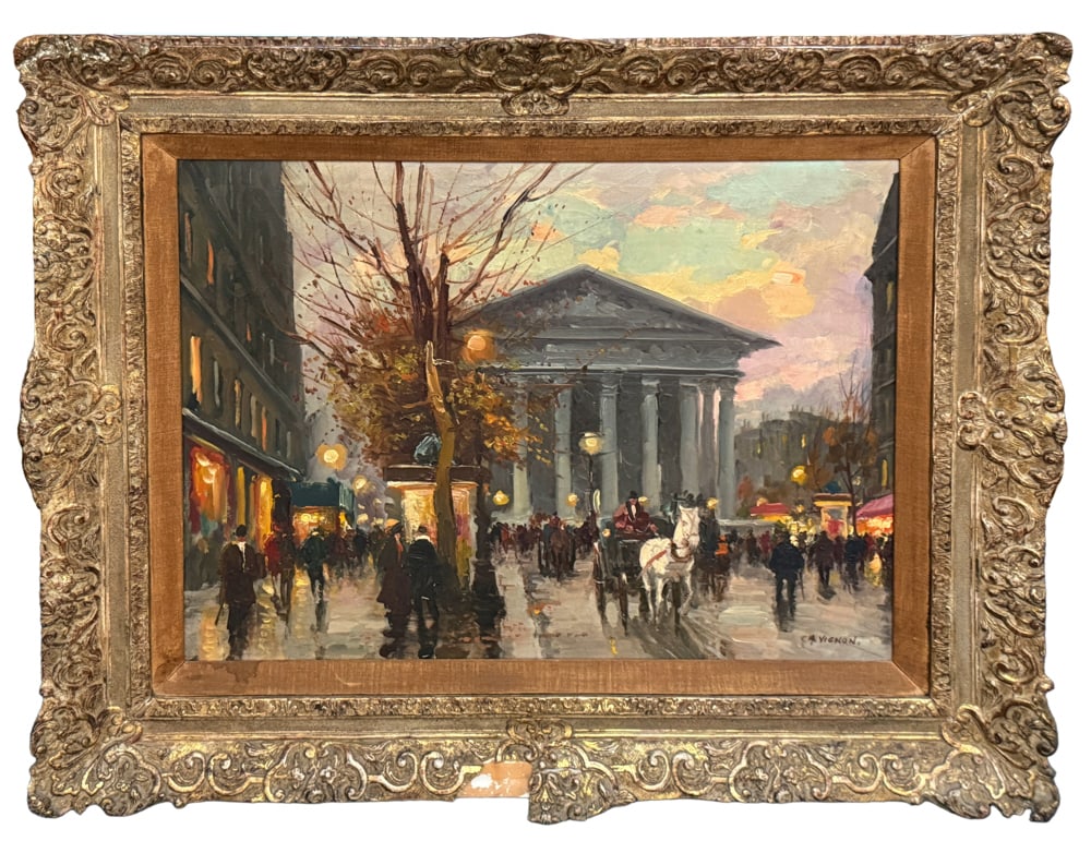 Charles Vignon, Paris Street Scene, Oil on Canvas (1 of 5)