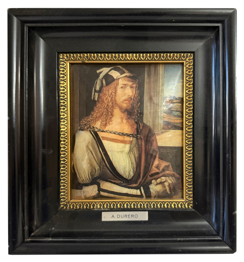 A. Durer Portrait on Metal: A. Durer portrait on metal, 5" x 4", frame 8" x 7". NOTE: Item to be picked up at 64 East 80th St., New York, NY. Deadline for pick-up is July 31st. Please call our front desk at 978-927-2223 to sched